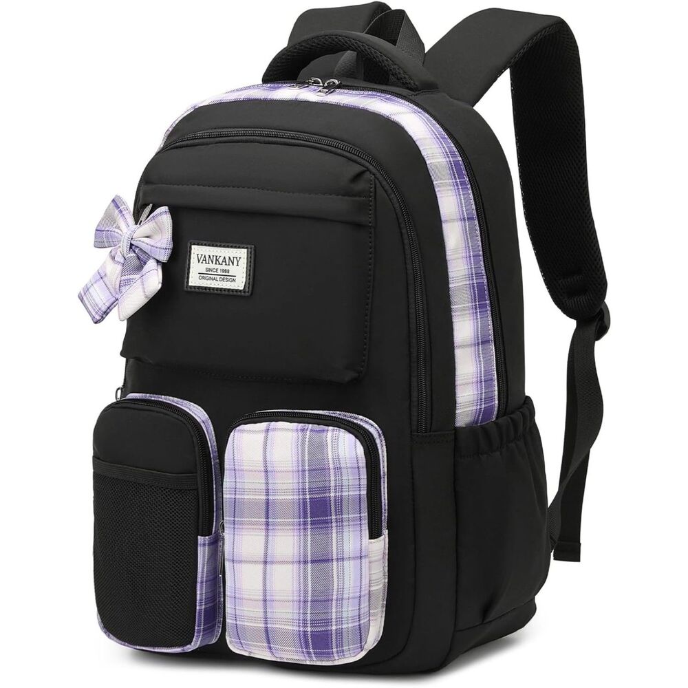 School Backpack for Teen Girls Cute Laptop Bookbag High School Black Purple